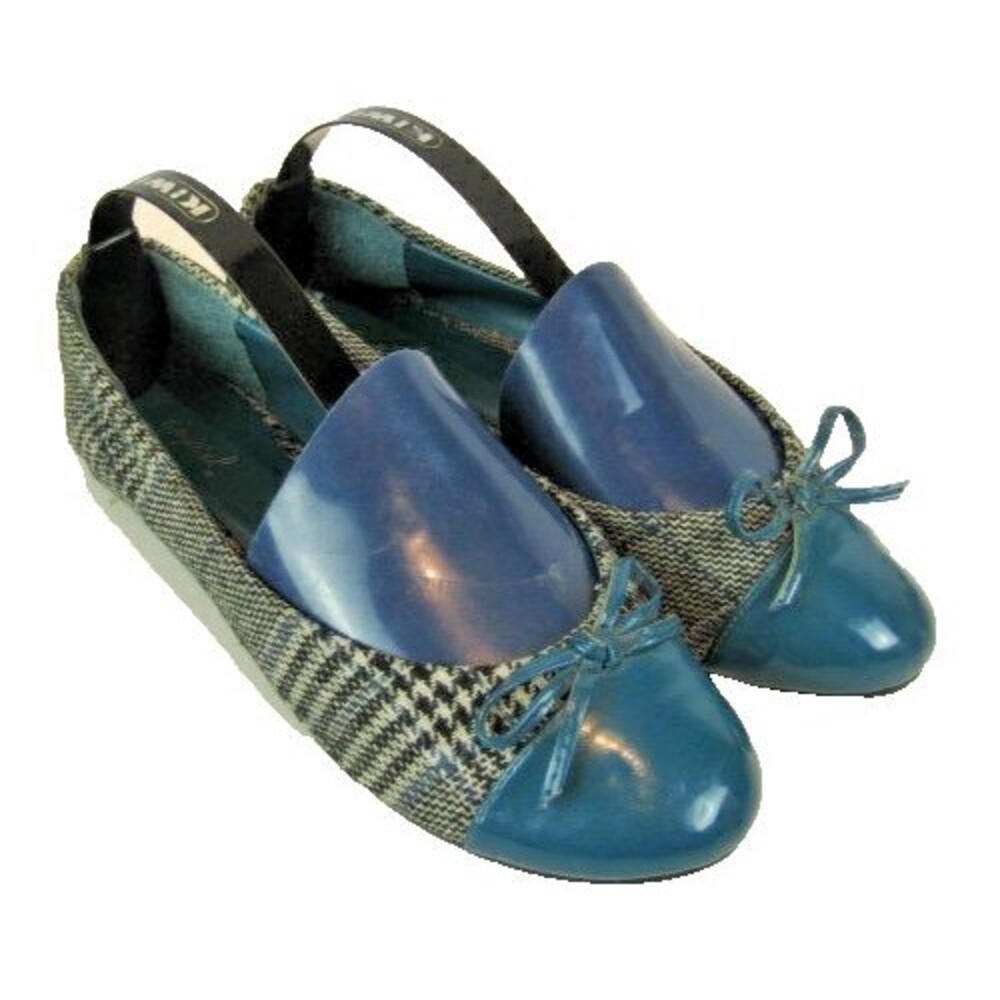 Womens Qupid Blue Plaid Fabric Patent Toed Skimmer Slip on Shoes sz 6